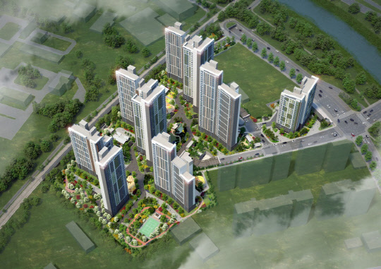 대우건설이 14일 대전 중구 중촌동 일원에서 '중촌 푸르지오 센터파크' 견본주택을 열고 분양한다. 중촌 푸르지오 센터파크 조감도.  대우건설 제공